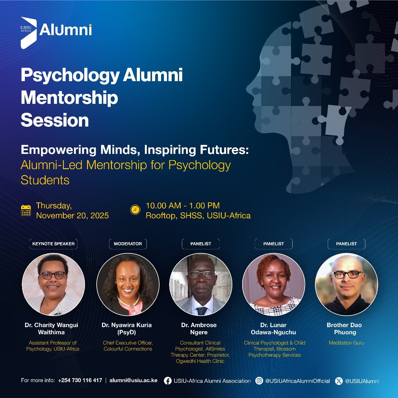 Psychology Alumni Mentorship Session flyer, November 20 2025
